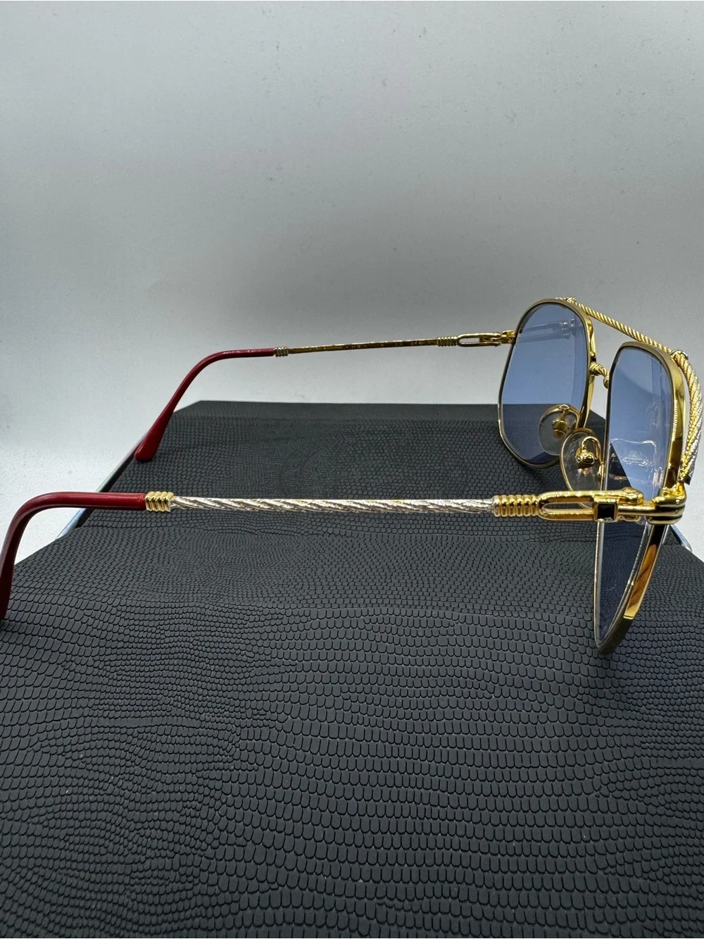Porta Romana Gold Frame Blue Lens Aviator Sunglasses